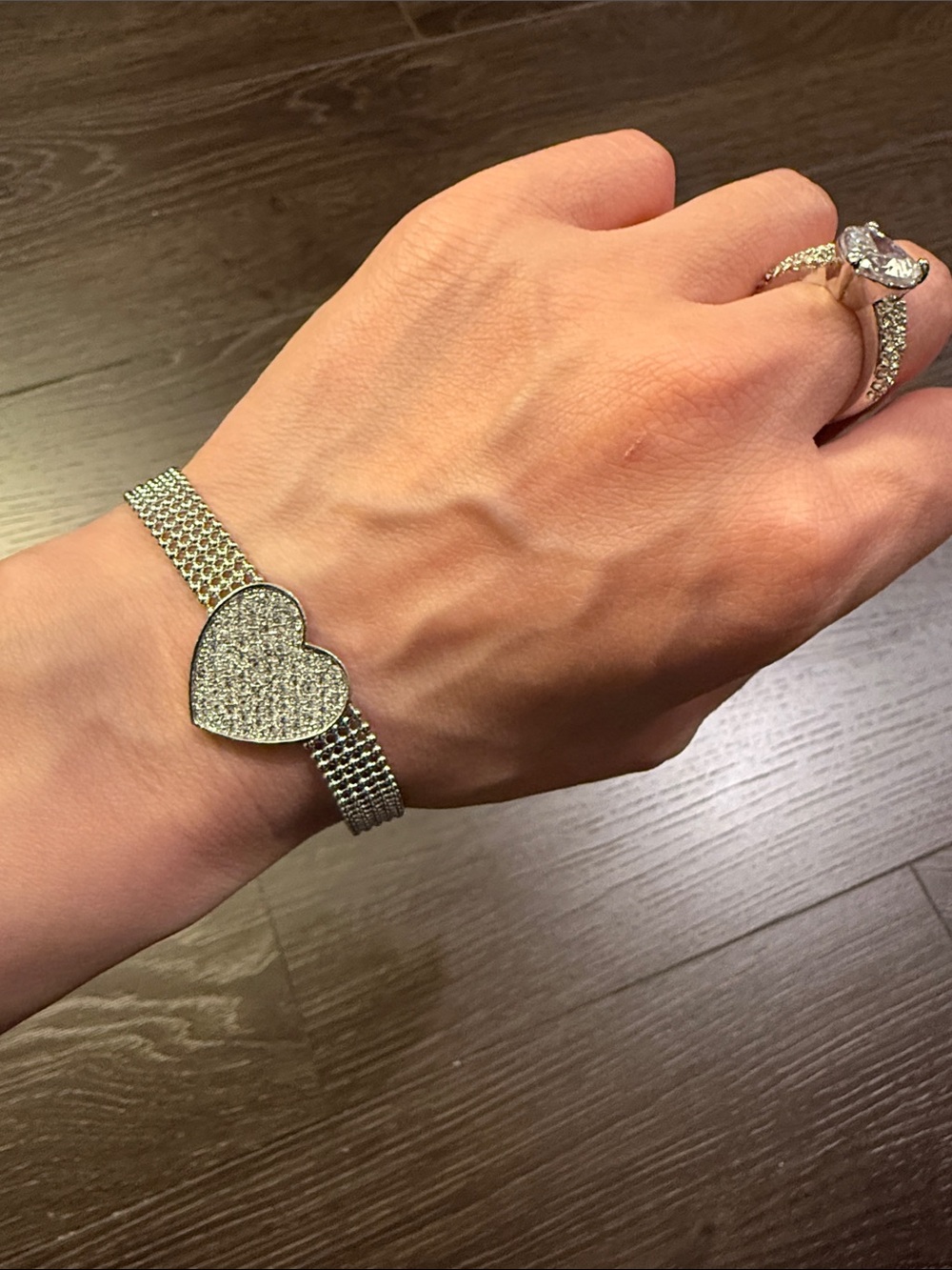 Silver Heart Pavé Bracelet - Women Jewelry